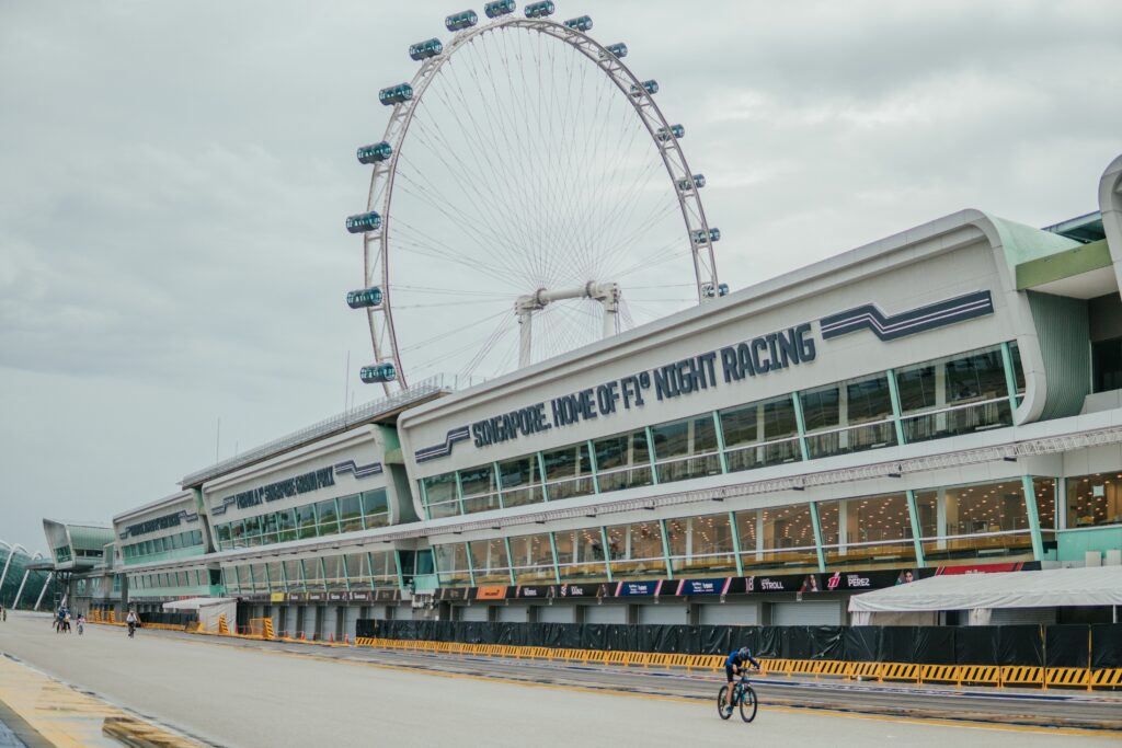 The modern Singapore Formula 1 pit building